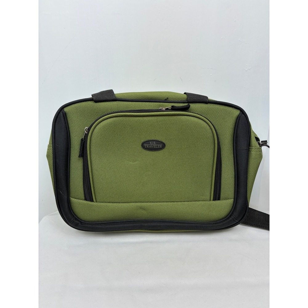 US Traveler Rio Carry On Travel Bag Green Black Zipper Adj Strap Piggyback strap